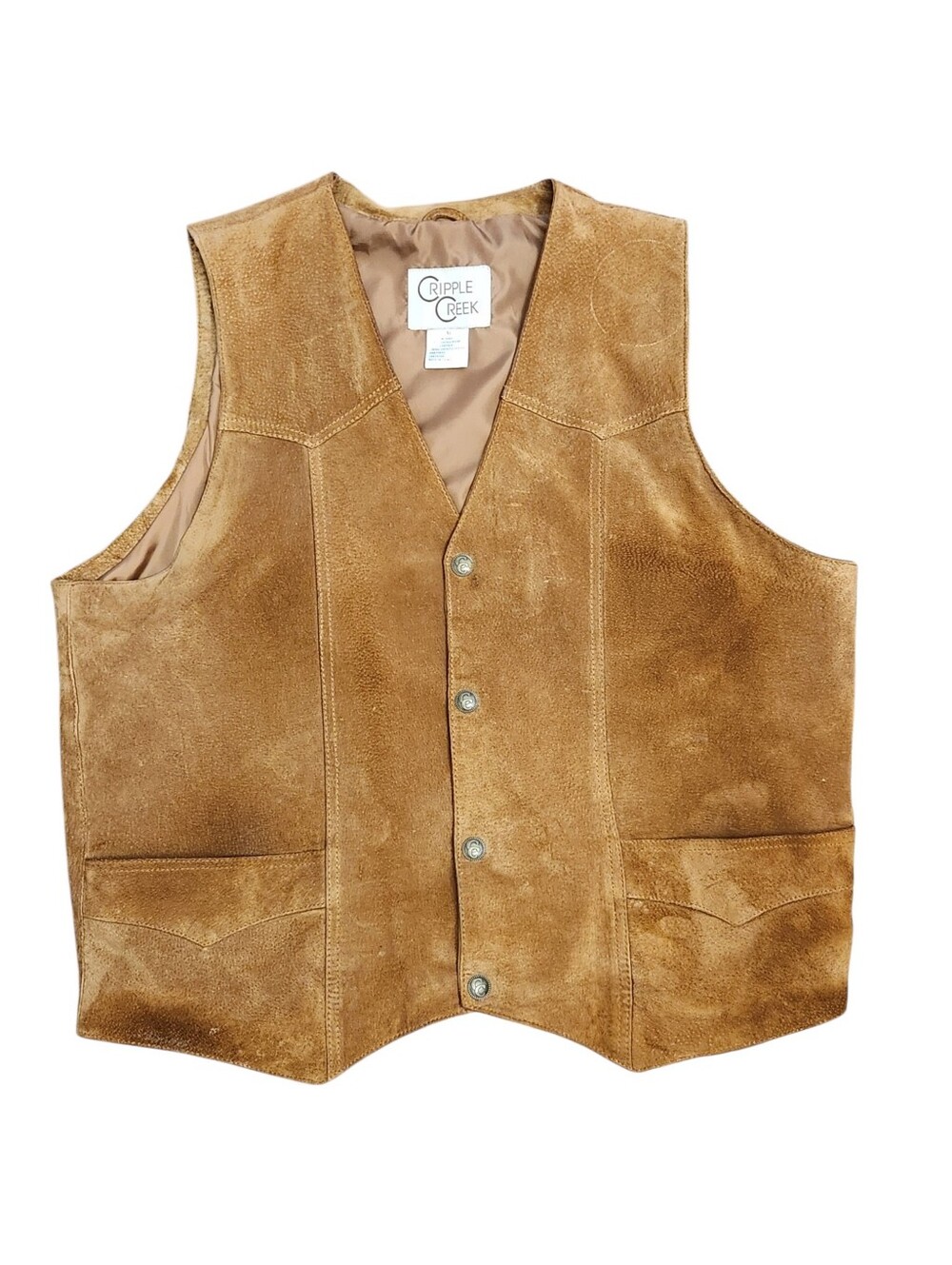 Cripple Creek Vest Brown Suede Leather Mens Size XL Snap Front Dress Solid